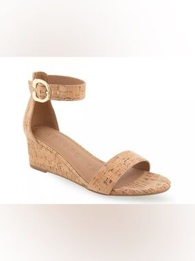 Aerosoles Women's Willis Wedge Sandal Sz 9.5 Cork Tan Beige